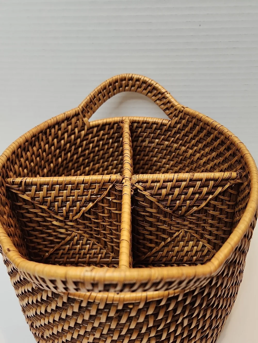 Sturdy Woven Divided Storage Basket Brown Tan For Utensils Floral Holiday Bath